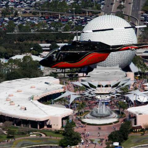 helicopter flying over disney