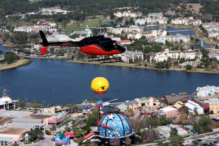 helicopter flying over typhoon lagoon